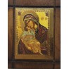 Malá dřevěná nalepovací ikonka s Pannou Marií a Kristem