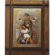 Malá dřevěná nalepovací ikonka s Pannou Marií Královnou nebes
