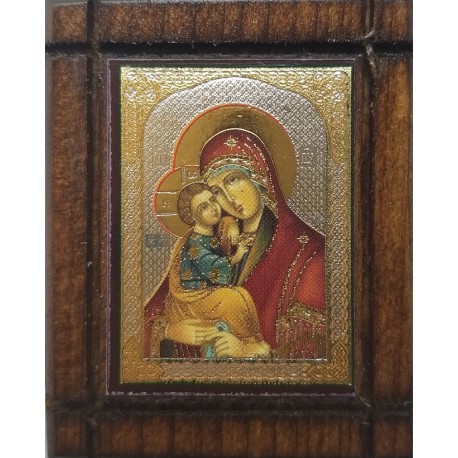 Malá dřevěná nalepovací ikonka s Pannou Marií Vládkyně nebes