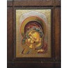 Malá dřevěná nalepovací ikonka s Pannou Marií nebes