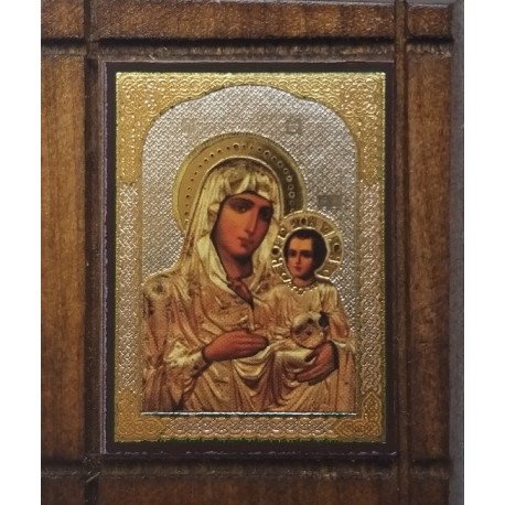 Malá dřevěná nalepovací ikonka s Pannou Marií athoská