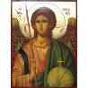 Vyrobeno v Řecku
Rozměr: 25x19 cm
Na dřevěném podkladě
S ouškem na pověšení
Pozlacený podklad
Byzantská ikona knížete nebeského vojska Michaela.  