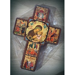 Byzantský kříž s ikonou Panny Marie a Kristovým životem 20x14cm