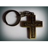 Vyrobeno v Řecku
rozměr: 10.5 x 3.5 cm
Klíčenka na klíče s křížem s nápisem  "Požehnáním kříže" (τίμου σταύρου ευλογια).
