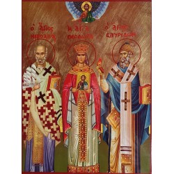 Ikona sv. Theodory II., Mikuláše a Spyridona