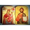 Vyrobeno v Řecku
Rozměr: 20x14 cm
Na dřevěném podkladě
Vyrobeno v Řecku
Ozdobně vyřezaný 
Diptych (vyřezávaná či malovaná dvoudílná ikona).
Na ikoně se nachází Kristus a Panna Maria.