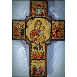 Byzantský kříž s ikonou Panny Marie a Kristovým životem II. 27x19cm