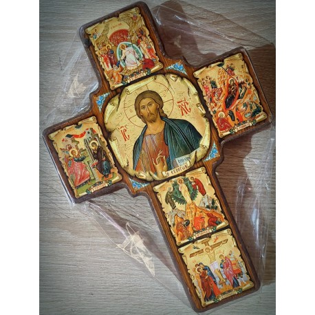 Byzantský kříž s ikonou Krista Vševládce B. 27x19cm