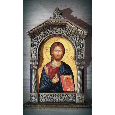 Ikona Krista Vševládce v ozdobném rámě