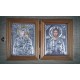 Diptych dřevěný s kovovými ikonami Krista a Panny Marie