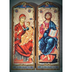 Pravoslavný dřevěný diptych se svatými ikonami Krista a Panny Marie