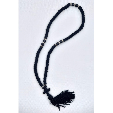 Ortodoxní černé čotky s 100 uzly a červenými korálky