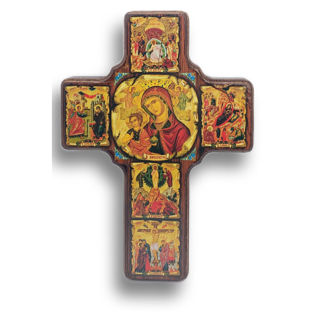 Byzantský kříž s ikonou Panny Marie a Kristovým životem B. 27x19cm