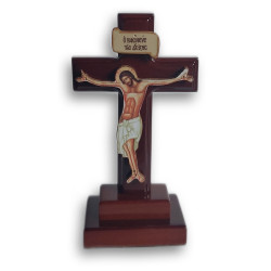 Dřevěný Kříž s Podstavcem 6x11cm - Ořechově Hnědý, Lesklý