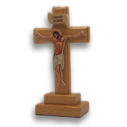 Dřevěný Kříž s Podstavcem 6x11,5cm - Ořechově Hnědý, Lesklý