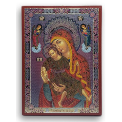 Ikona Panny Marie Monastýru Kikkos, stříbrný tisk na dřevě (ruský styl)