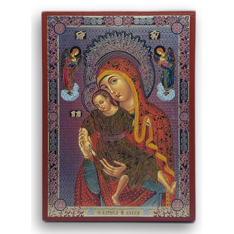 Ruská pravoslavná ikona Panny Marie Monastýru Kikkos, stříbrný tisk na dřevě