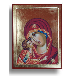Ikona Svaté Bohorodičky Sladce Líbající – Detail Dřevěné Byzantské Ikony