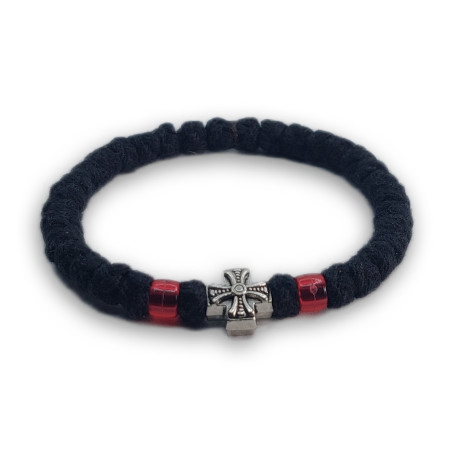 Pravoslavný hnědý křesťanský modlitební náramek s kovovým křížem