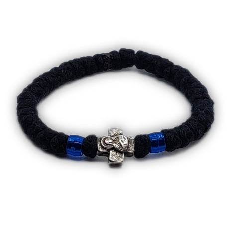 Pravoslavný hnědý křesťanský modlitební náramek s kovovým křížem