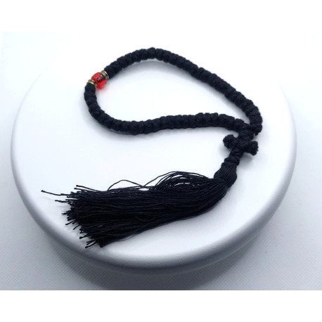 Řecké pravoslavné černé modlitební čotky s modrým korálkem, 26 cm