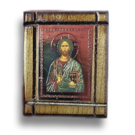 Malá dřevěná nalepovací ikonka s Kristem