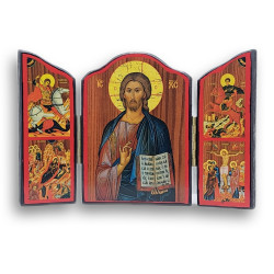 Triptych "Ikona Žehnajícího Krista" s sv. Jiřím a sv. Demetriem
