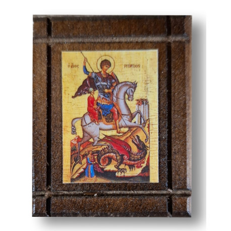 Malá dřevěná nalepovací ikonka se sv. Jiřím