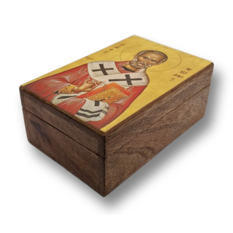 Dřevěná krabička s ikonou sv. Mikuláše