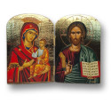 Dřevěný diptych s ikonou Krista Pantokratora a Bohorodičky s Ježíškem