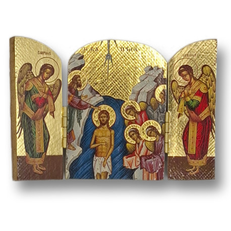 Pozlacený řecký triptych - Ukřižování Krista, 10 x 7 cm