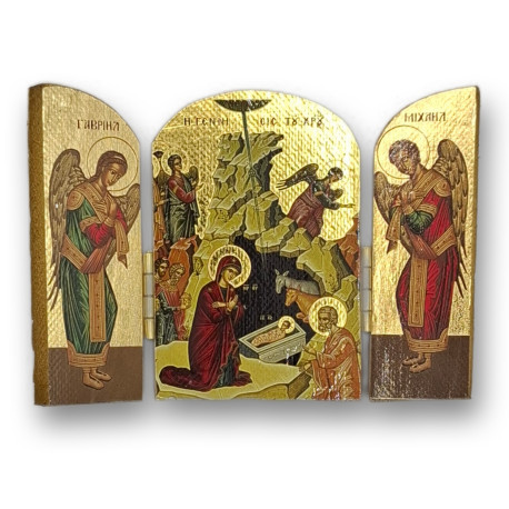 Pozlacený řecký triptych - Ukřižování Krista, 10 x 7 cm