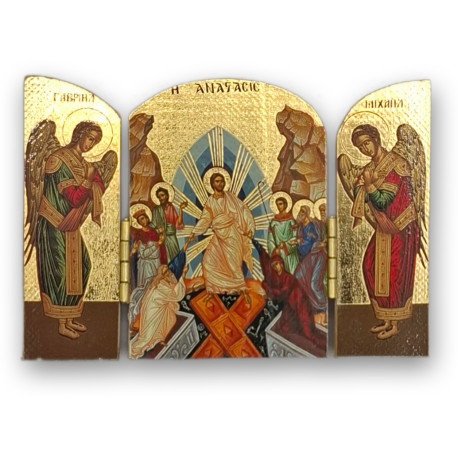Pozlacený řecký triptych - Ukřižování Krista, 10 x 7 cm