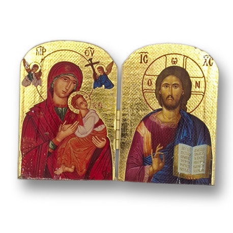 Pozlacený řecký triptych - Sestup Krista do podsvětí (Anastasis), 10 x 7 cm