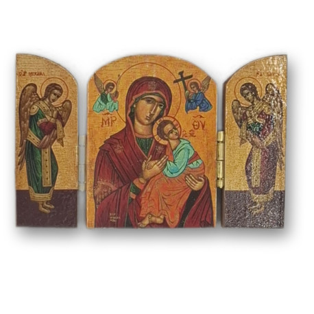 Řecký triptych - Matka Boží Eleousa s archanděly Michaelem a Gabrielem, 7,5 x 5 cm
