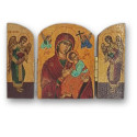 Řecký dřevěný triptych - Matka Boží a andělé, 7,5 x 5 cm