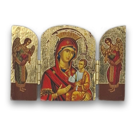 Řecký triptych - Matka Boží Eleousa s archanděly Michaelem a Gabrielem, 7,5 x 5 cm