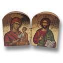 Pozlacený řecký diptych - Matka Boží Hodegetria a Kristus Pantokrator, 7,5 x 5 cm