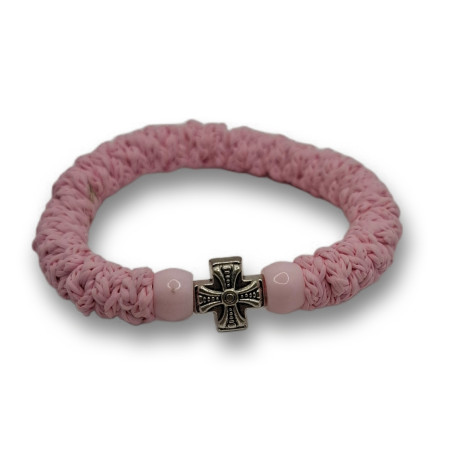 Ortodoxní modrý modlitební náramek - Elastický, modrý se saténem a křížkem