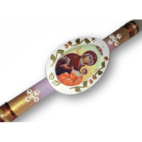 Paškální svíce s ikonou Zmrtvýchvstání Krista a dřevěným medailonem