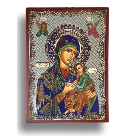 Ruská pravoslavná ikona Panny Marie Monastýru Kikkos, stříbrný tisk na dřevě