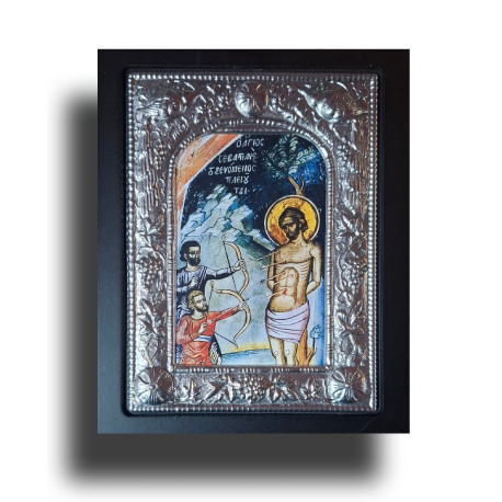 Kovová ikona Sv. Jiří bojujícího s drakem