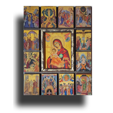 Ikona Panny Marie s malými ikonami ze života Krista