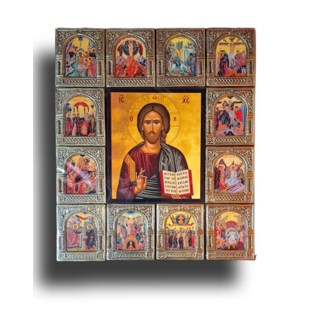 Ikona Panny Marie s Dítětem a 12 výjevy ze života Krista a Bohorodičky