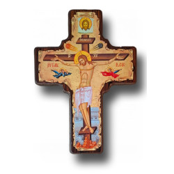 Dřevěný kříž s ikonou Ukřižování Krista (malý rozměr)