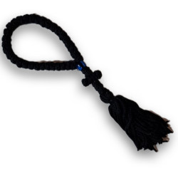 Čotky – 33 uzlů, 18 cm, bavlněná příze, modrý korálek – Ručně pletený modlitební provaz