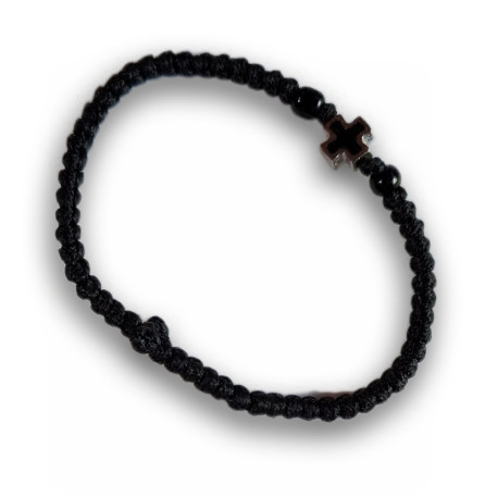 Pravoslavný hnědý křesťanský modlitební náramek s kovovým křížem