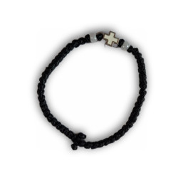 Pravoslavný černý křesťanský modlitební náramek s kovovým bílým křížem