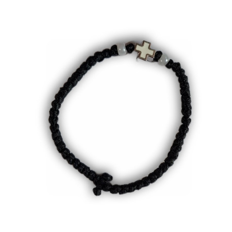 Pravoslavný hnědý křesťanský modlitební náramek s kovovým křížem
