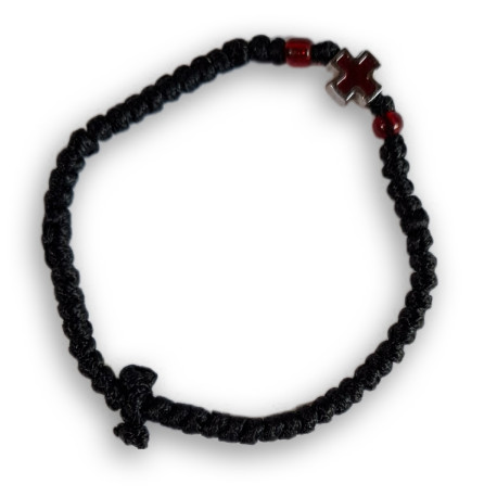 Pravoslavný černý křesťanský modlitební náramek s kovovým bílým křížem